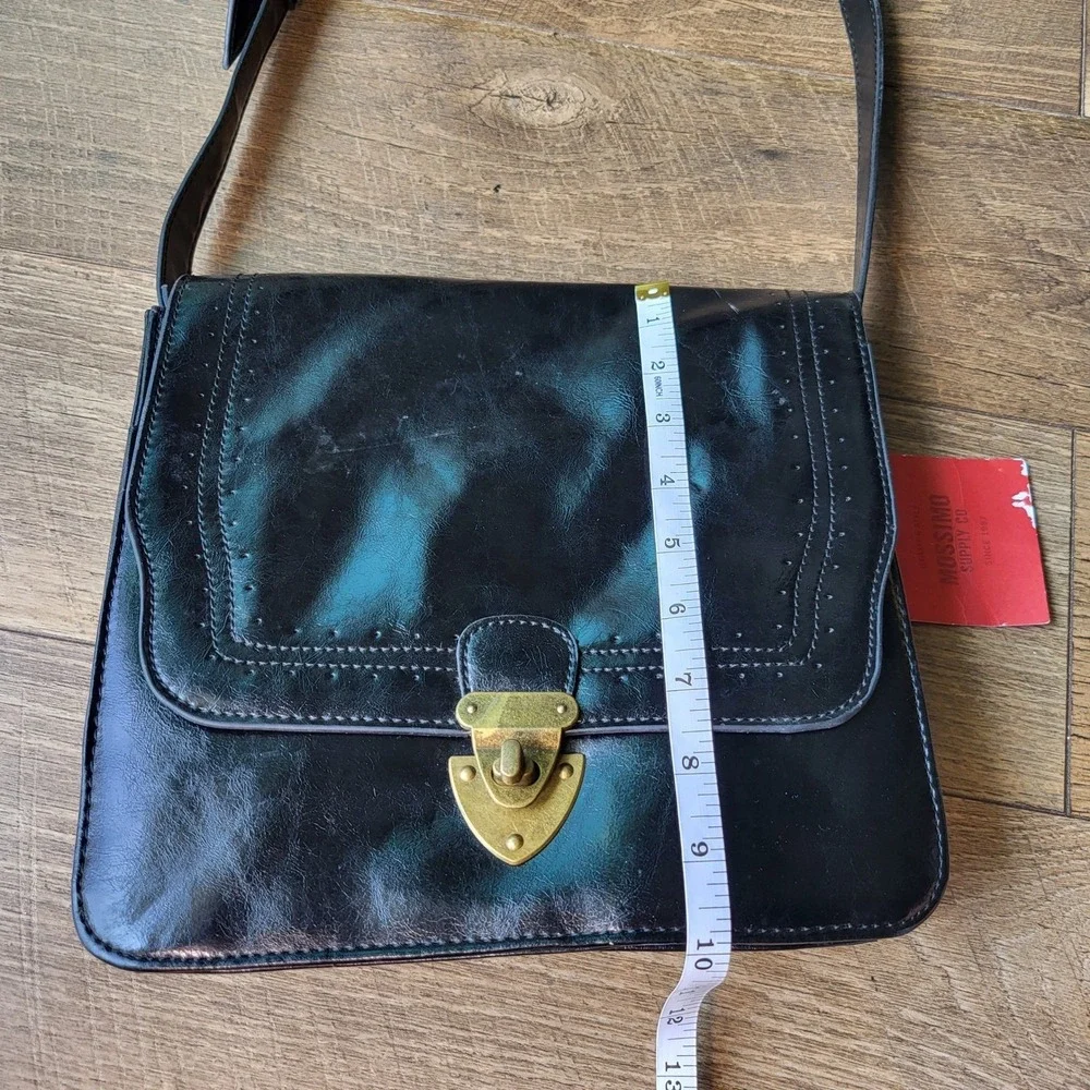Mossimo Black Faux Leather Crossbody Satchel Bag Brogue Detail Vintage Style NWT